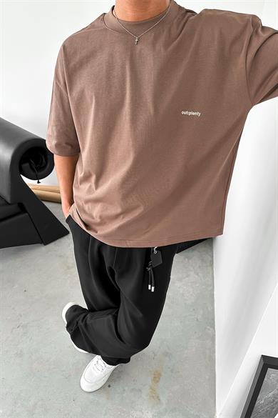 Kahverengi Minimalism OUTPLENTY PREMİUM Oversize Tişört