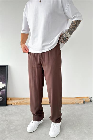 Kahverengi Modal Kumaş Baggy Pantolon