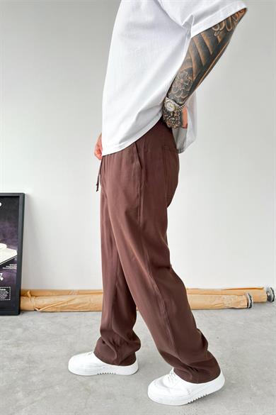 Kahverengi Modal Kumaş Baggy Pantolon