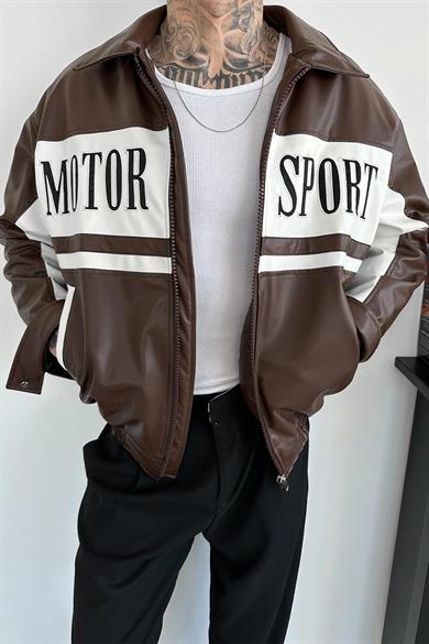 Kahverengi Motorsport Bomber Yarışçı Ceket