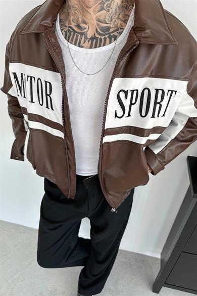 Kahverengi Motorsport Bomber Yarışçı Ceket