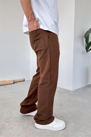 Kahverengi Müslin Kumaş Premium Baggy Pantolon
