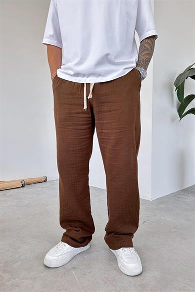Kahverengi Müslin Kumaş Premium Baggy Pantolon