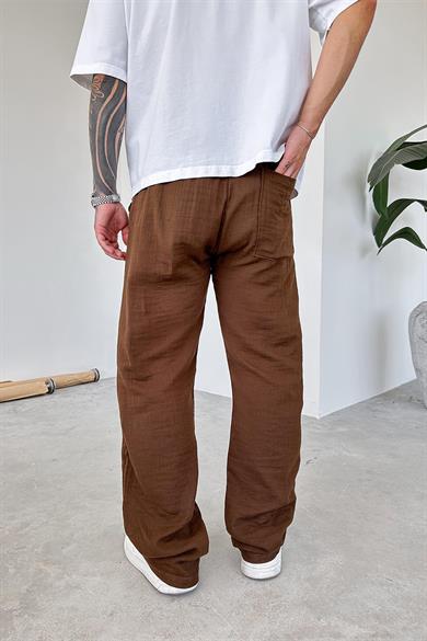 Kahverengi Müslin Kumaş Premium Baggy Pantolon