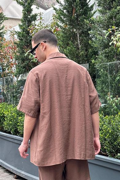 Kahverengi Ön Cep Detay B4 PH Boxy Fit Oversize Gömlek