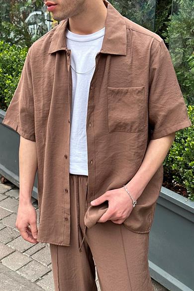 Kahverengi Ön Cep Detay B4 PH Boxy Fit Oversize Gömlek