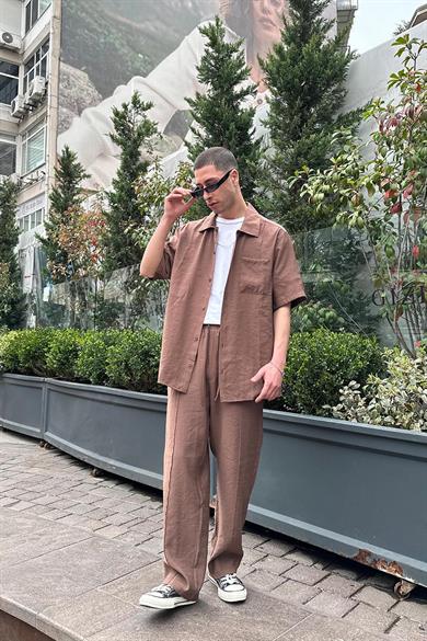 Kahverengi Ön Cep Detay B4 PH Boxy Fit Oversize Gömlek