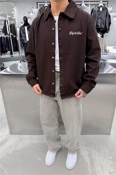 Kahverengi Only Nakışlı Gabardin Oversize Ceket