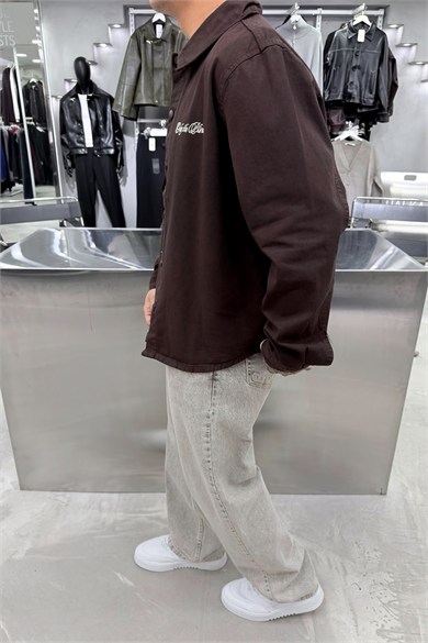Kahverengi Only Nakışlı Gabardin Oversize Ceket