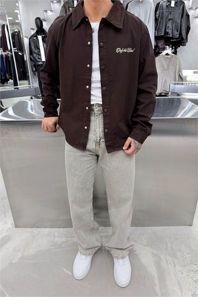 Kahverengi Only Nakışlı Gabardin Oversize Ceket