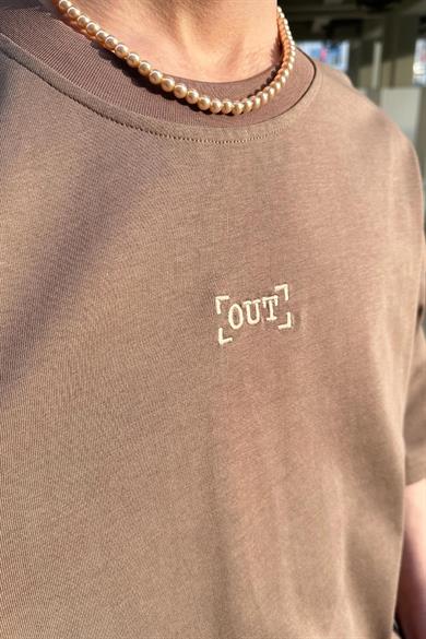 Kahverengi Out Nakış Detay OUTPLENTY PREMİUM Oversize Tişört
