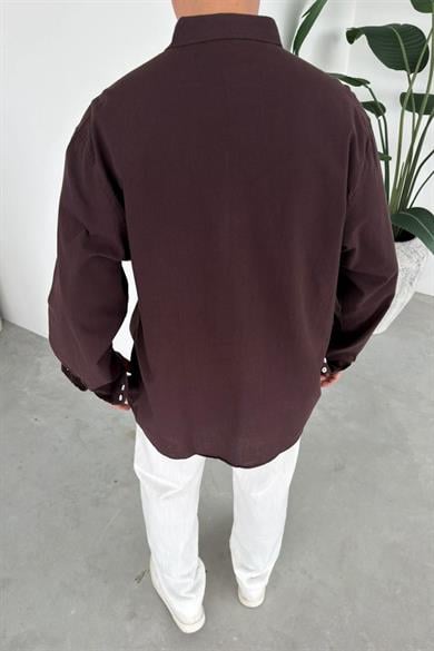 Kahverengi Oversize Fresh Keten Gömlek