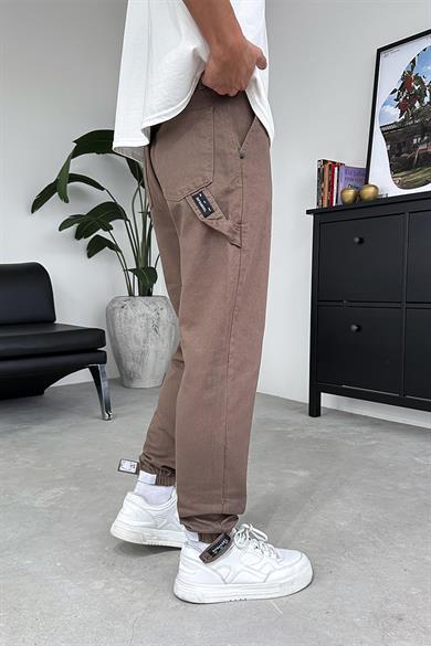 Kahverengi Paça Lastik Detay Boyfriend Pantolon