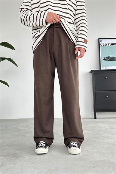 Kahverengi Pile Detay 01 Baggy Kumaş Pantolon