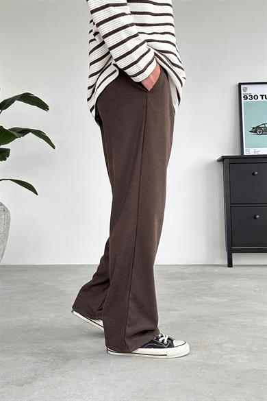 Kahverengi Pile Detay 01 Baggy Kumaş Pantolon