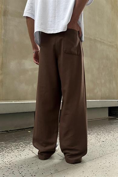 Kahverengi Pile Detaylı Beli Lastikli K3 EE Baggy Pantolon