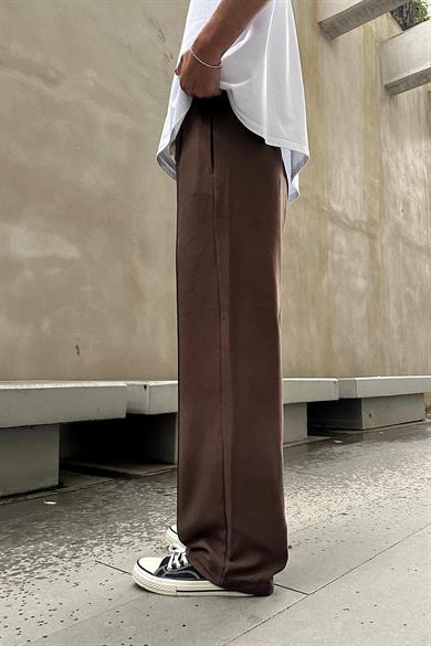Kahverengi Pile Detaylı Beli Lastikli K3 EE Baggy Pantolon