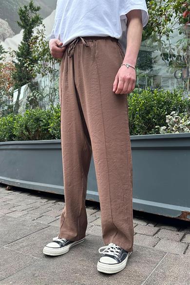 Kahverengi Pileli Beli Lastikli PH Relaxed Pantolon