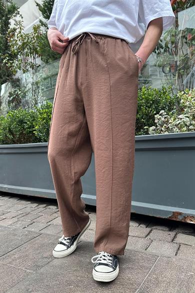 Kahverengi Pileli Beli Lastikli PH Relaxed Pantolon