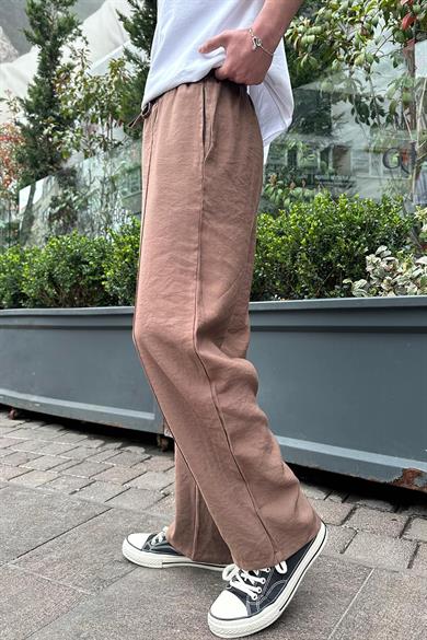 Kahverengi Pileli Beli Lastikli PH Relaxed Pantolon