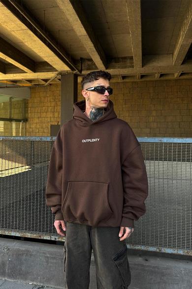 Kahverengi Plenty HAFKA PREMİUM 3 İplik Şardonlu Oversize Sweatshirt