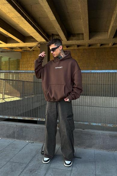 Kahverengi Plenty HAFKA PREMİUM 3 İplik Şardonlu Oversize Sweatshirt