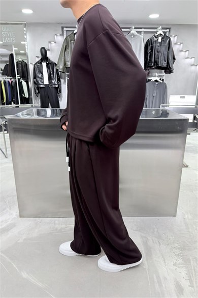 Kahverengi Premium Basic Oysh Kumaş Oversize Eşofman Takımı