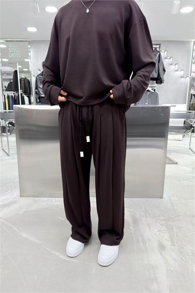 Kahverengi Premium Basic Oysh Kumaş Oversize Eşofman Takımı