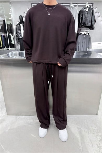 Kahverengi Premium Basic Oysh Kumaş Oversize Eşofman Takımı