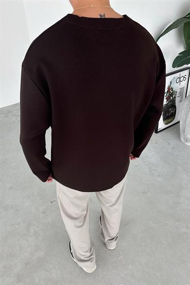 Kahverengi Premium Basic Uzun Kollu Relaxed Tişört