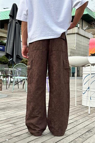 Kahverengi Premium Etnik Desen Kargo Cepli 01 GO Paçası Ayarlanabilir Baggy Pantolon