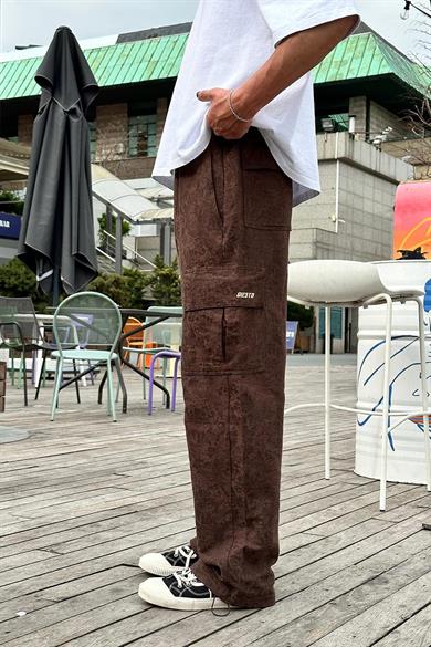 Kahverengi Premium Etnik Desen Kargo Cepli 01 GO Paçası Ayarlanabilir Baggy Pantolon
