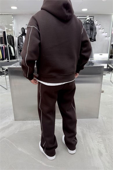 Kahverengi Ravage Nakışlı Oversize Eşofman Takımı