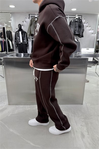 Kahverengi Ravage Nakışlı Oversize Eşofman Takımı