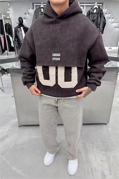 Kahverengi Ravege Studio Yıkamalı Oversize Sweatshirt