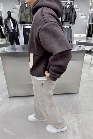 Kahverengi Ravege Studio Yıkamalı Oversize Sweatshirt