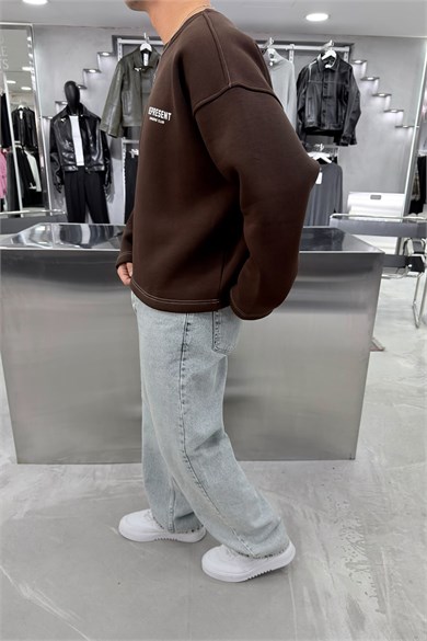 Kahverengi Represent Baskılı Boxy Kalıp Sweatshirt