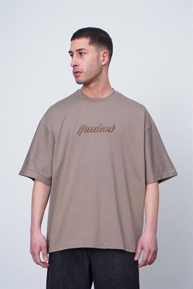 Kahverengi Siyah Dad Nakış İşleme Oversize Tişört