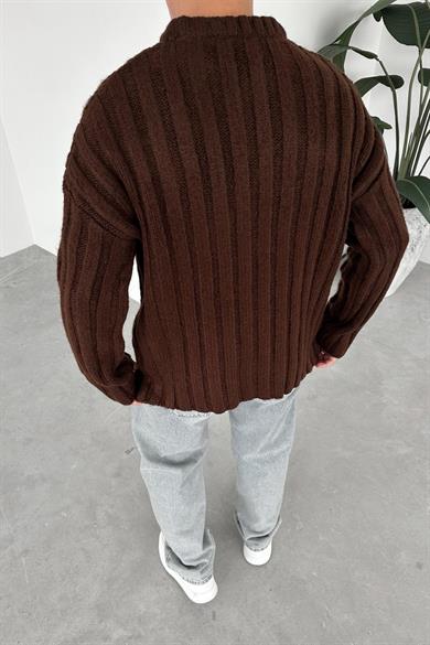 Kahverengi Soft Premium Örme Relaxed Triko Kazak