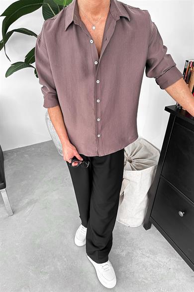 Kahverengi Soft Premium Oversize Gömlek