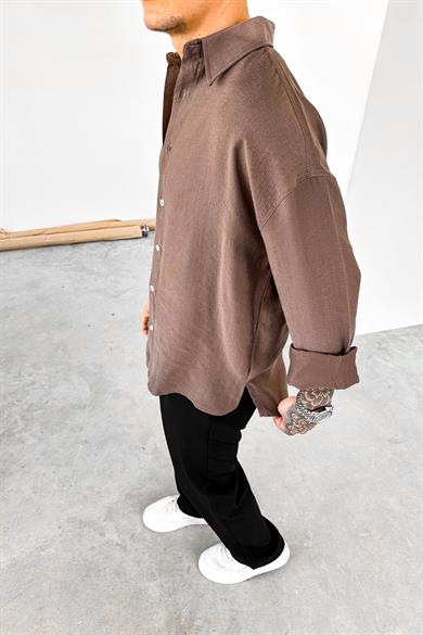 Kahverengi Soft Premium Oversize Gömlek