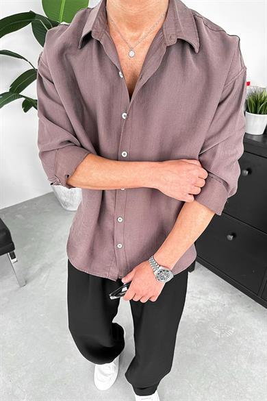 Kahverengi Soft Premium Oversize Gömlek
