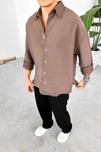 Kahverengi Soft Premium Oversize Gömlek