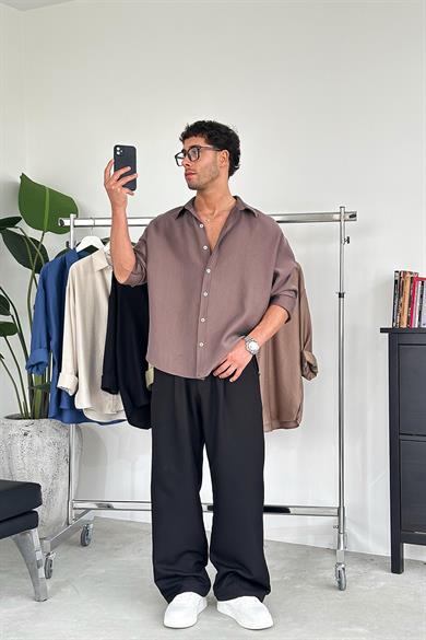 Kahverengi Soft Premium Oversize Gömlek