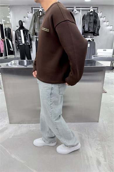 Kahverengi Sweats Baskılı Boxy Fit Sweatshirt