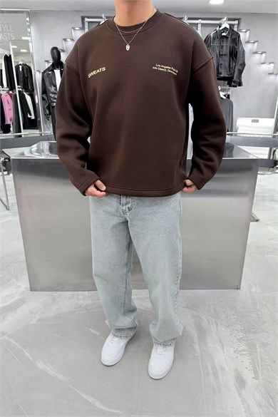 Kahverengi Sweats Baskılı Boxy Fit Sweatshirt