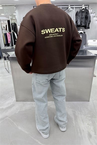 Kahverengi Sweats Baskılı Boxy Fit Sweatshirt