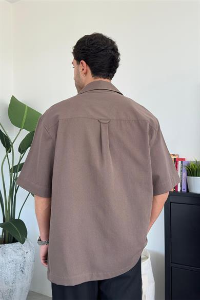 Kahverengi Tasarım Cep Detay Oversize Gömlek