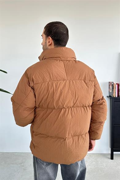 Kahverengi Tasarım Cepli Şişme Mont