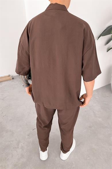 Kahverengi Tensel Basic Oversize Gömlek
